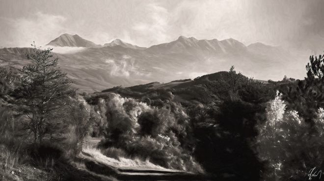 Vue de Piolit et Autanes depuis la route de Treschatel (Hautes-Alpes/France)