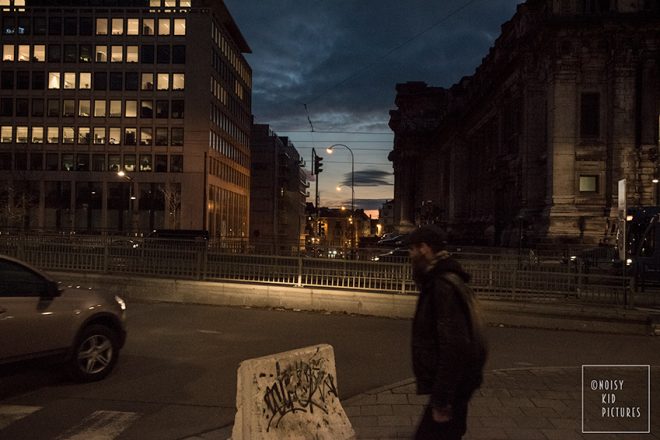 Bruxelles by night near Poelaert Place